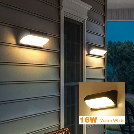 16W LED Wandlampe Außen Warmweiß, IP65 Wasserdicht, Schwarze Feuchtraumleuchte für Hauswand, Terrasse und Eingangsbereich