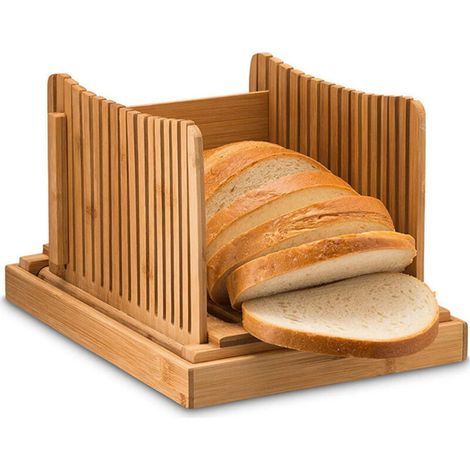 Trancheuse à Pain en Bambou avec Planche à Découper Pliable et Réglable pour Pains et Gâteaux Faits Maison (1/5)