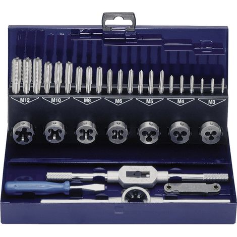 Eventus by Exact 10711 Gewindeschneidsatz 32teilig HSS metrisch M3, M4, M5, M6, M8, M10, M12