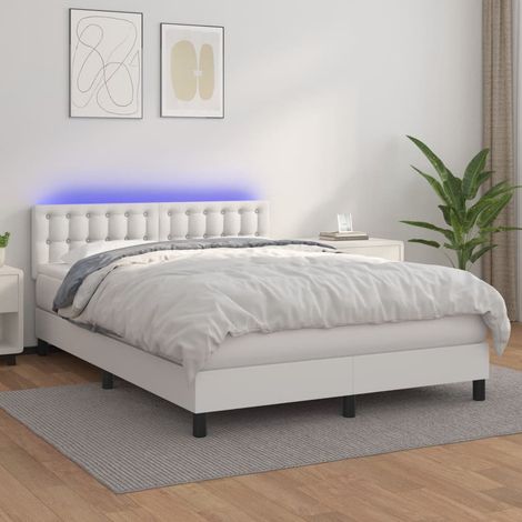 Sommier tapissier avec matelas et LED - Sommier pour Adulte et Enfant - Lit adulte - Blanc 140x190 cm Similicuir VSGS760646 (1/5)
