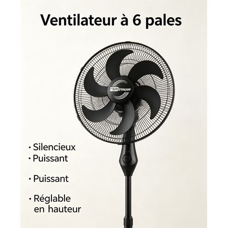 Ventilateur sur pied CRISCOLOR Noir à 6 pales, 45 cm, 3 vitesses, oscillation 75°, inclinaison 30°, hauteur ajustable, moteur silencieux pour maison, chambre et bureau (1/3)