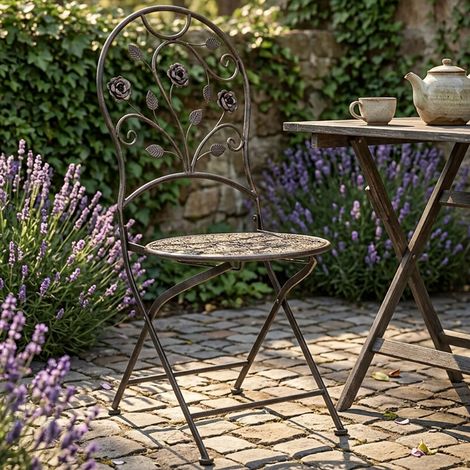 Sedia da giardino in acciaio color bronzo, verniciata in tinta unita, pieghevole, sedia da terrazza, H 94 cm (1/5)