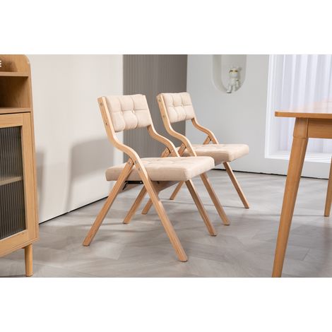 Set di 2 sedie da pranzo pieghevoli in legno massello con cuscino, cachi (1/5)