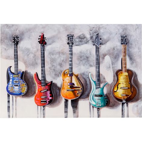 Wandbild Gitarren, 100% handgemaltes Ölgemälde 3D-Bild Gemälde XL, 120x80cm