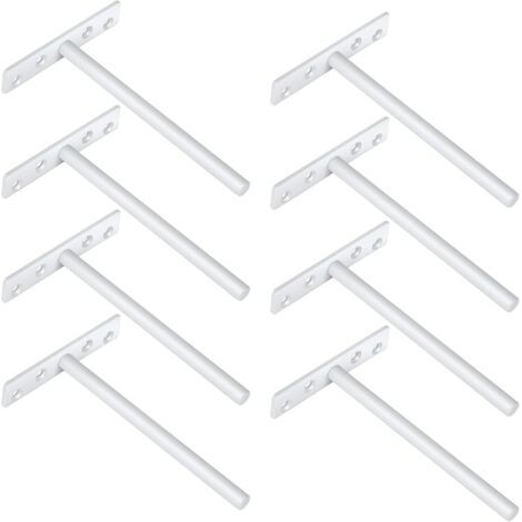 QORVA-Support d'étagère mural invisible, support d'étagère flottant en métal, support d'étagère flottant robuste, longueur 145 mm, blanc brillant, 8 pièces