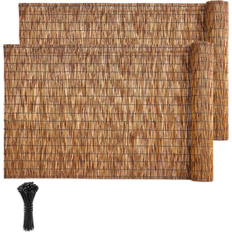 Mophorn Cañizo de ocultación y decoración para jardín, 1,2 x 4 m, valla natural, paquete de 2 piezas, brezo y mimbre para cerramiento exterior, pantalla de privacidad para terrazas, patios y balcones (1/5)