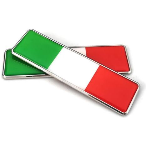 Un ensemble de deux autocollants reprenant le logo du drapeau italien, adaptés au pare-chocs avant, aux vitres latérales, au couvercle du coffre et au hayon, mesurant 104,5 x 30 mm. (1/4)