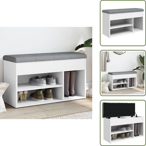 The Living Store Schuhbank Weiß 82 x 32 x 45,5 cm Holzwerkstoff - Flurbank (1/5)