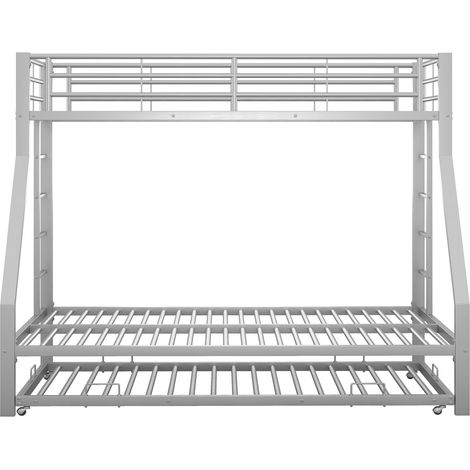 Lit superposé métallique avec lit gigogne, échelles des deux côtés, sécurité renforcée, gain de place pour enfants, ados et adultes, gris argenté CHICFURN (1/5)