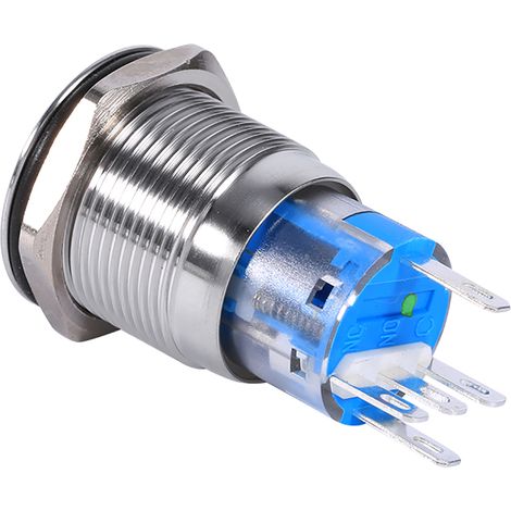 Wasserdichter, selbstverriegelnder 19-mm-Druckknopf aus Edelstahl (12–24 V) mit grüner LED (1/3)