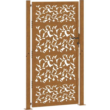 vidaXL Puerta de jardín 100x200 cm de acero corten con diseño de hojas (1/2)