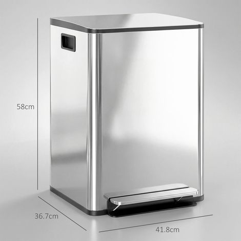 Poubelle à pédale 2 compartiments 20 L avec couvercle silencieux, acier inoxydable et PP, 41,8 x 36,7 x 58 cm (1/5)