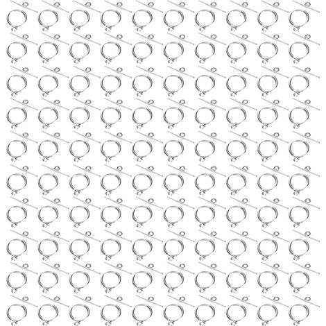 100 Sets Toggle Clasps Alloy 2mm OT Buckle DIY Jewelry Making Supplies for Necklace BraceletSilver (1/5)