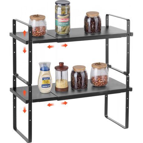 VEVOR Organizzatore per Ripiani Regolabili per Mobili, Ripiano Espandibile a 2 Livelli di Stoccaggio per Dispensa, Organizzatore Impilabili da Banco per Cucina, Bagno, Nero 650x220x500 mm