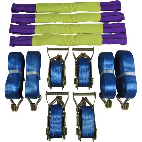 Car Trailer Transporter Recovery Straps (35MM 6M Set of 4 Truck Heavy Duty Alloy Wheel Blue) (1/5)