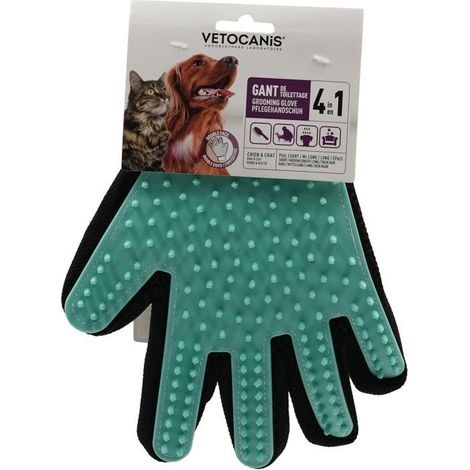 Guanto da toelettatura - VETOCANIS - 4 in 1 - Silicone - Pulizia - Massaggio - Pelo (1/5)