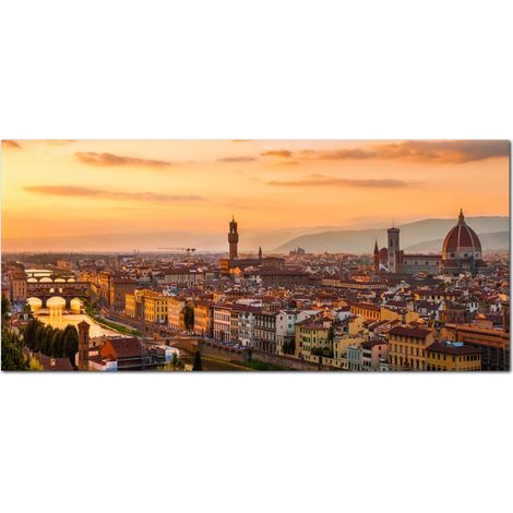 Lupia - Quadro moderno su Tela Canvas DEEP 65X143 cm, con paesaggi e localismi italiani, per casa, soggiorno, capezzale camera da letto, hotel, ufficio, FIRENZE - PANORAMA CITY BROWN (1/4)