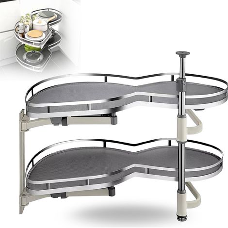 Mécanisme d’Angle en Forme de Haricot pour Meuble Bas de Cuisine, Panier Coulissant Amorti à 2 Niveaux, Rotation 270°, Charge 40 kg – Ouverture de Porte à Droite 120 cm (1/5)