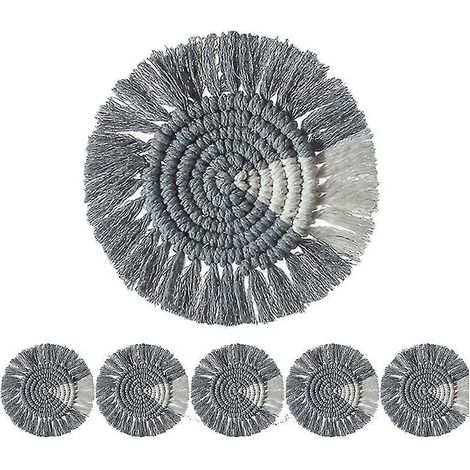 Gewebte Untersetzer – 6er-Pack Baumwoll-Untersetzer-Set, handgefertigt, wasserdicht, hitzebeständig, runde Tischsets, Pla (1/5)