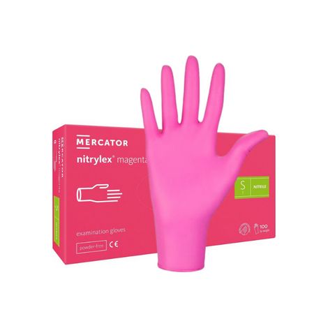 Guantes de nitrilo rosa Mercator Nitrylex Magenta talla S 100 unidades.