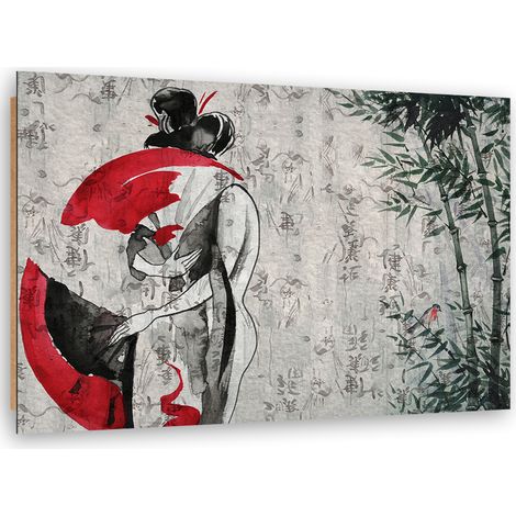 Quadro deco panel, Geisha giapponese con un fan - 90x60 (1/5)