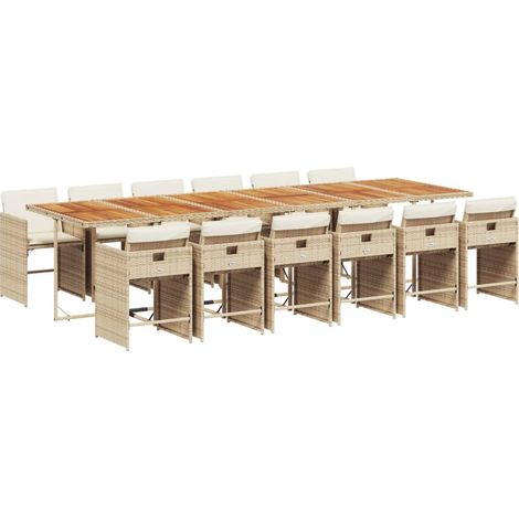 Maison Exclusive - Set da Pranzo da Giardino 13 pz con Cuscini Beige in Polyrattan (1/5)