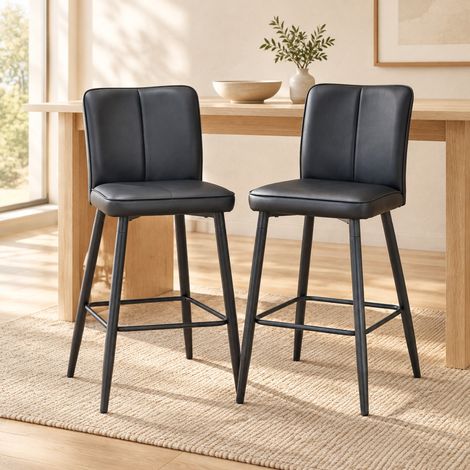 Barhocker im 2er-Set mit Rückenlehne, PU-Bezug, Schaumstoffpolsterung und Metallgestell, Schwarz, 101 cm (1/5)
