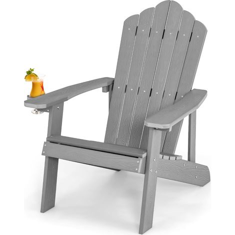 Sedia adirondack esterno portabicchieri resistente intemperie cortile portata 170kg Grigia (1/4)