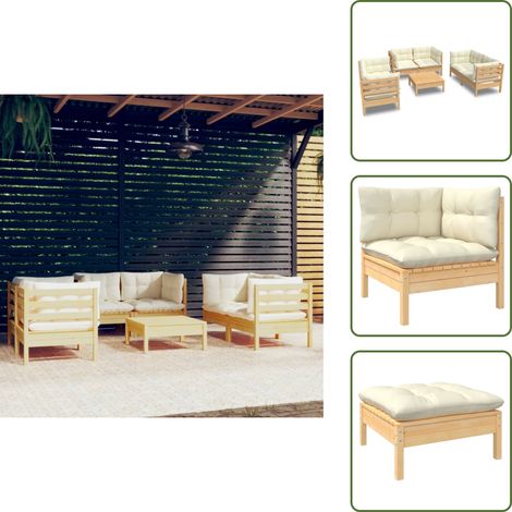 Cojines de jardín - vidaXL Muebles de jardín 7 pzas y cojines madera maciza de pino crema - Muebles de jardín modulares