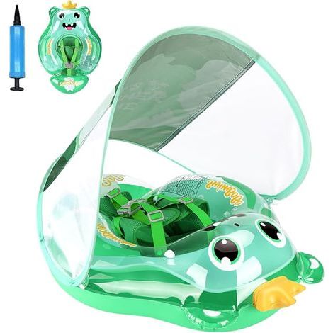 Bouee Bebe Anneau de Bain, avec Auvent de Protection Solaire UPF50+ Pliage Compressible Flotteur de Piscine pour Bébé avec Réglable Taille Bague de Natation pour Enfant (1/4)