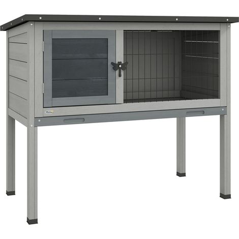 Enclos pour lapins en sapin avec toit ouvrant imperméable, 84x43x70 cm, gris (1/5)
