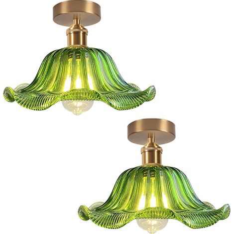 2PCS Lampara Techo De Vidrio Plafones Moderno Lampara Techo Vintage E27 Para Cocina Comedor Verde