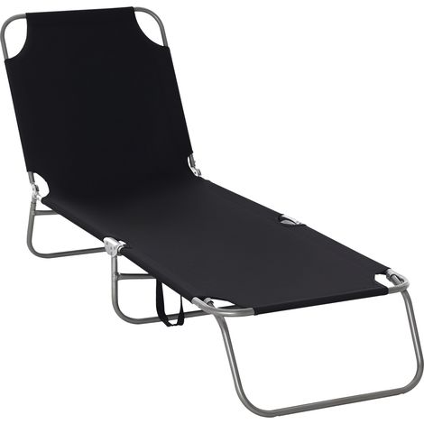 Transat pliable avec dossier réglable et structure métallique antirouille, 187 x 55 x 24 cm, noir