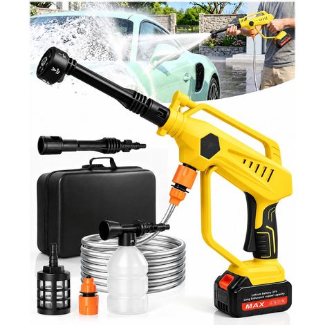 Idropulitrice a Batteria 21V 30 Bar Portatile, Motore Brushless 3 Velocità, Ugello 6 Getti, Tubo 5 Metri, Batteria e Caricabatterie, Valigetta e Kit Accessori (1/5)