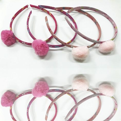 TRADE SHOP - Set 2 Cerchietti Cerchietto Frontino Rosa Pon Pon Capelli Fermacapelli Accessori -