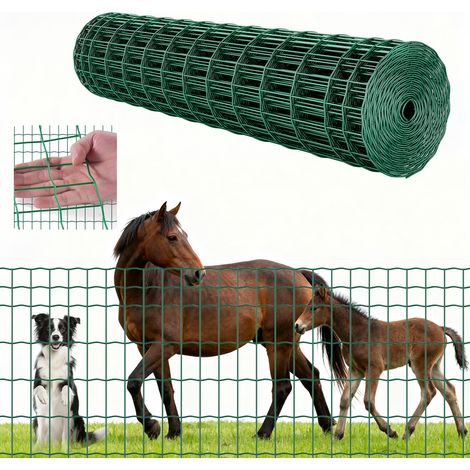 VEVOR Valla de Jardín 1,2 x 25 m, Malla de 2,1 mm, Alambre de Acero Galvanizado, para Ganado Vacuno, Porcino y Ovino, Recubierta de Vinilo, para Recintos de Animales, Jaulas y Jardines, Verde (1/5)