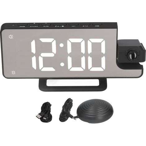 Projektionswecker mit automatischem Lichtsensor, 6 Helligkeitsstufen, Schlummer- und Vibrationsfunktion, USB-Stromversorgung (1/5)