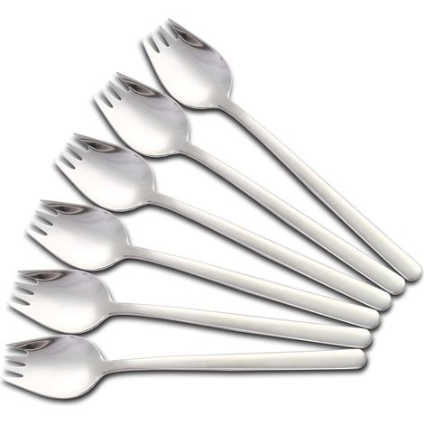 Lot de 6 Cuillères Fourchettes - Acier Inoxydable 304 - Design 2 en 1 - Pour Camping et Voyage - 19,5 cm