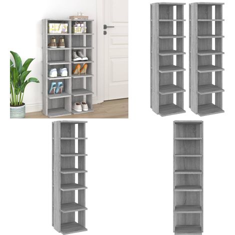 Schuhregale 2 Stk. Grau Sonoma 27,5x27x102 cm Holzwerkstoff - Schuhregal - Schuhschrank - Garderobe - Aufbewahrungssystem - Wohnzimmer Dekoration - Home & Living (1/5)