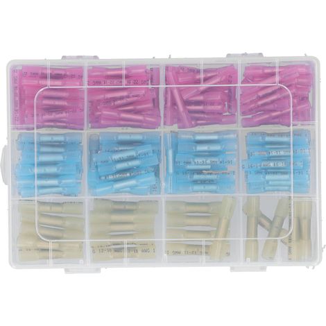 Cosses thermorétractables isolées, cosses de câblage thermorétractables étanches, 200 pièces. Épaisseur : rose 0,7 mm, bleu 0,8 mm, jaune 1,0 mm. (1/5)