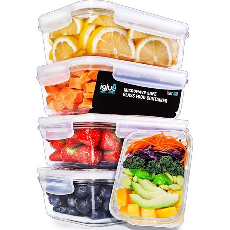 Boîte Alimentaire Verre (Lot de 5 + Couvercle Extra) –840ml (1/5)
