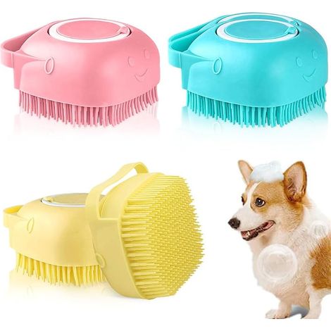 Set mit 4 Silikon-Haustierbadbürsten mit Shampoo-Spender, superweiche Silikon-Massagebürste für Hunde und Katzen (1/5)