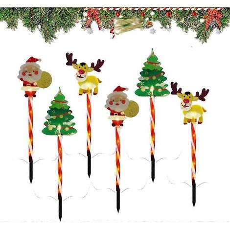 Lot de 6 guirlandes lumineuses solaires LED d'extérieur à encastrer au sol, étanches, pour sapin de Noël, bonhomme de neige et Père Noël. (1/5)