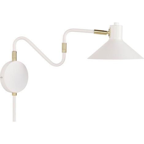 Lampada da parete con paralume in metallo bianco regolabile a braccio lungo Baliem