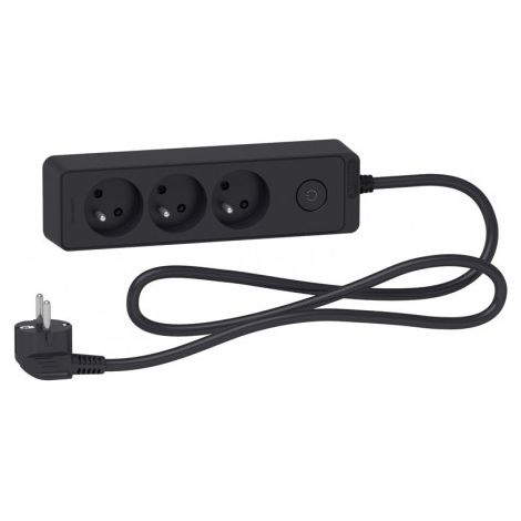 Schneider Electric – Bloc multiprise 3 prises 2P+T – Interrupteur lumineux – Câble 1,5 m – Tension 250V – Polypropylène robuste – Finition anthracite (1/3)