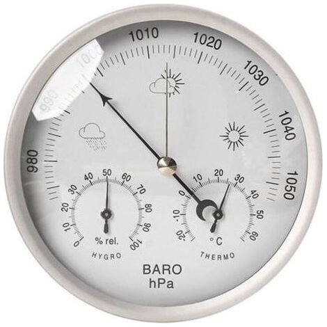 Station météo analogique 3 en 1 en inox Ø132mm - Baromètre, thermomètre, hygromètre (1/4)