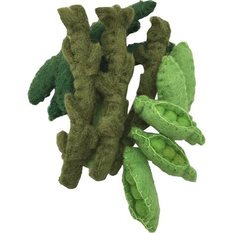 Légumes Verts en Feutre de Laine Haricots Asperges et Petits Pois - Lot de 12 Pièces - PANGIVO