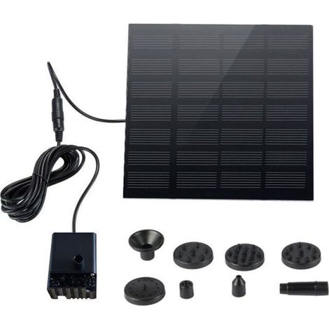 Fontaine solaire Ulisem - Pompe de fontaine solaire de jardin 1,5 W avec 6 buses pour bain d'oiseaux, étang, piscine, terrasse, décoration de jardin (1/4)