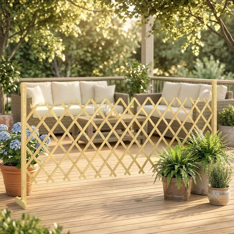 Barriere extensible en bois de sapin pour intérieur extérieur balcon jardin base stable naturel 180x30x90cm 180 cm aménagement intérieur