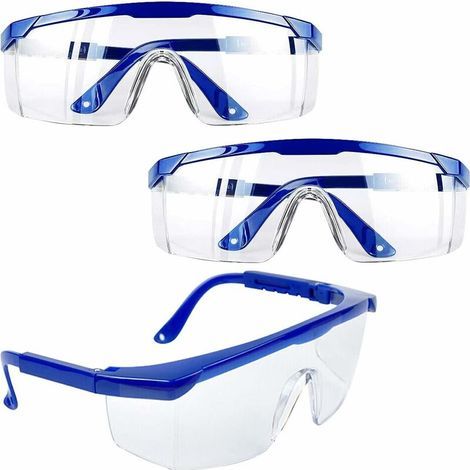 Safety Glasses, 3 PCS Anti-fog Protective Glasses, Blue Frames, UV Protection Glasses for Children and Adults with PC Lenses and Thicker Lenses for Outdoor Activities (1/5)